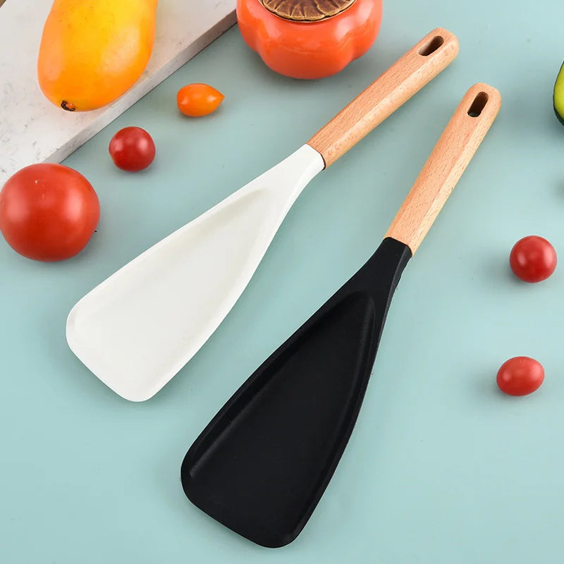 Silicone Spatula Spoon with Wooden Handle Set