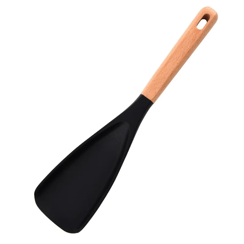 Silicone Spatula Spoon with Wooden Handle Set
