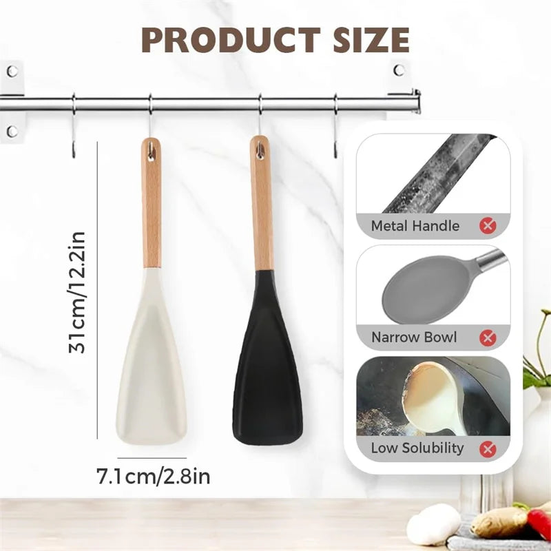 Silicone Spatula Spoon with Wooden Handle Set