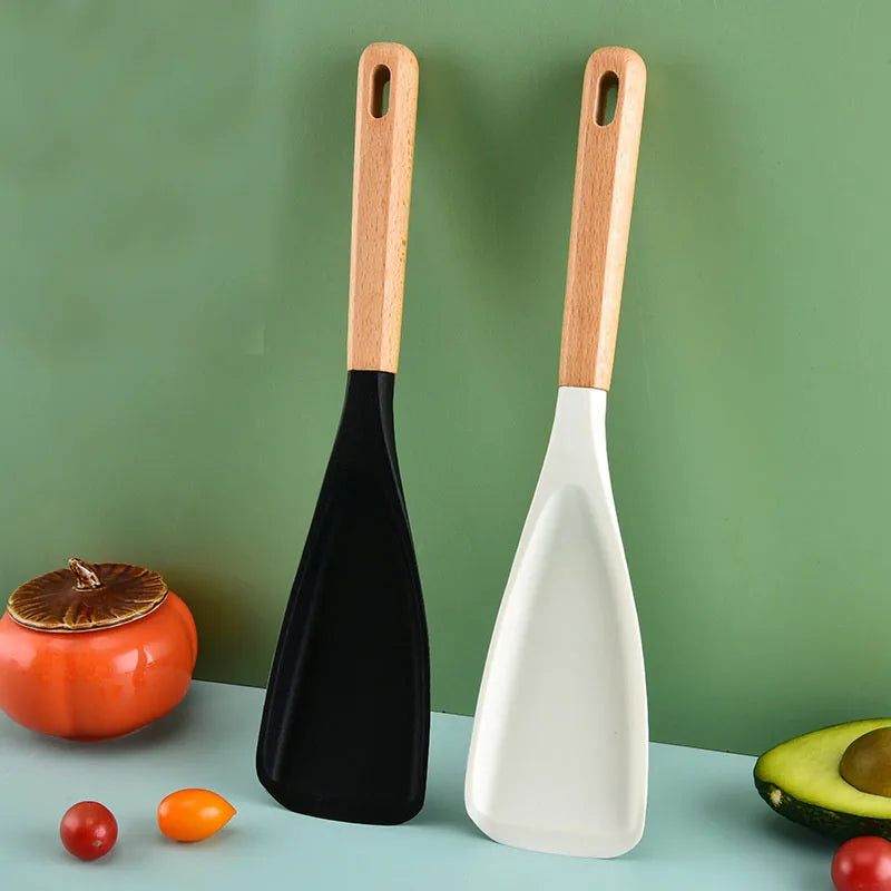 Silicone Spatula Spoon with Wooden Handle Set