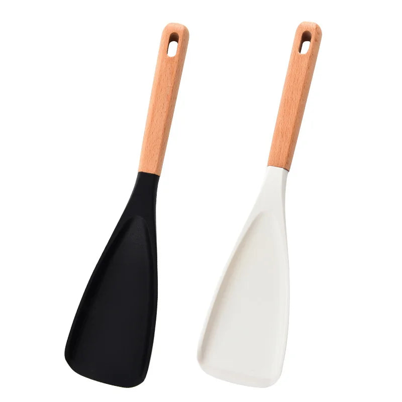 Silicone Spatula Spoon with Wooden Handle Set