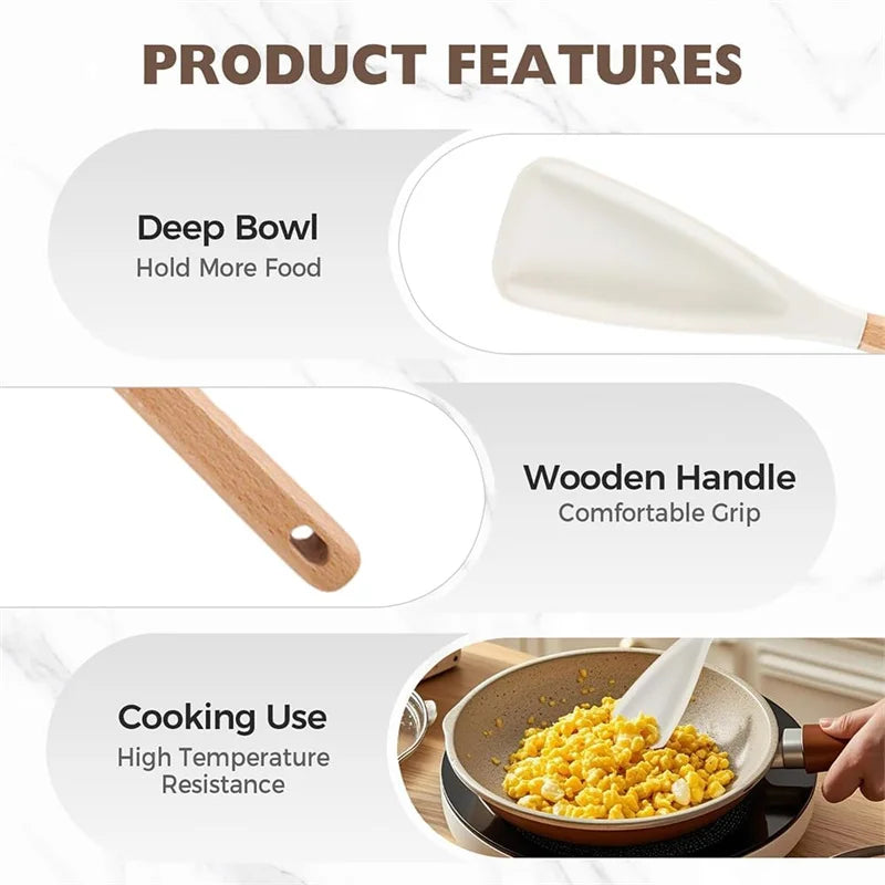 Silicone Spatula Spoon with Wooden Handle Set