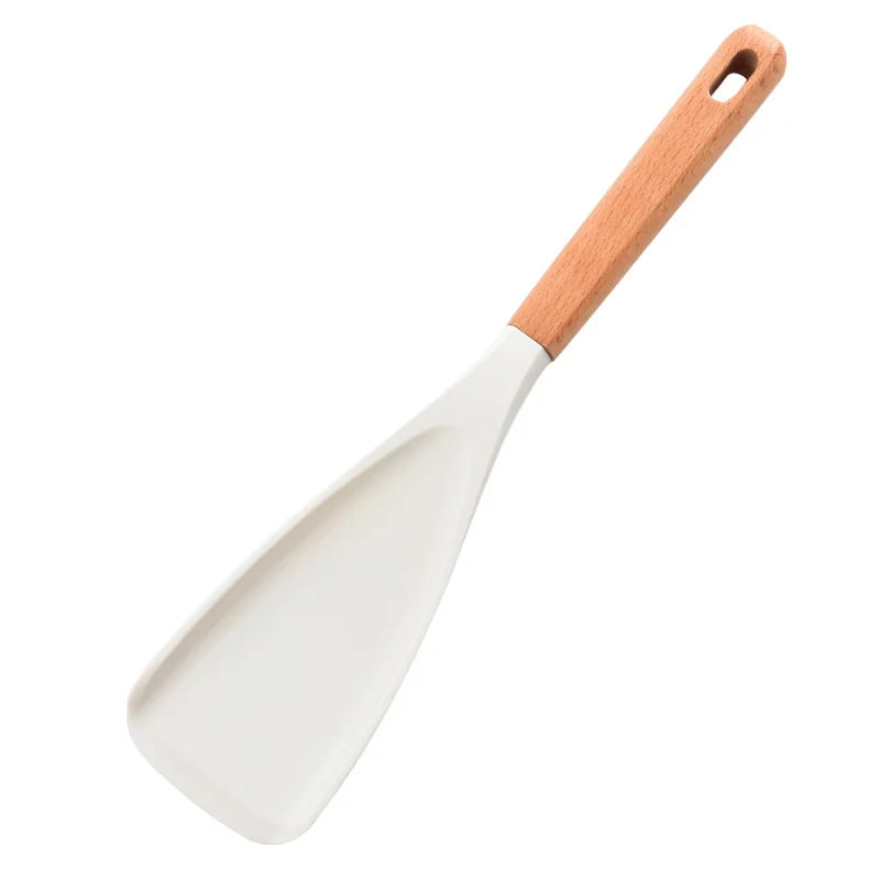 Silicone Spatula Spoon with Wooden Handle Set