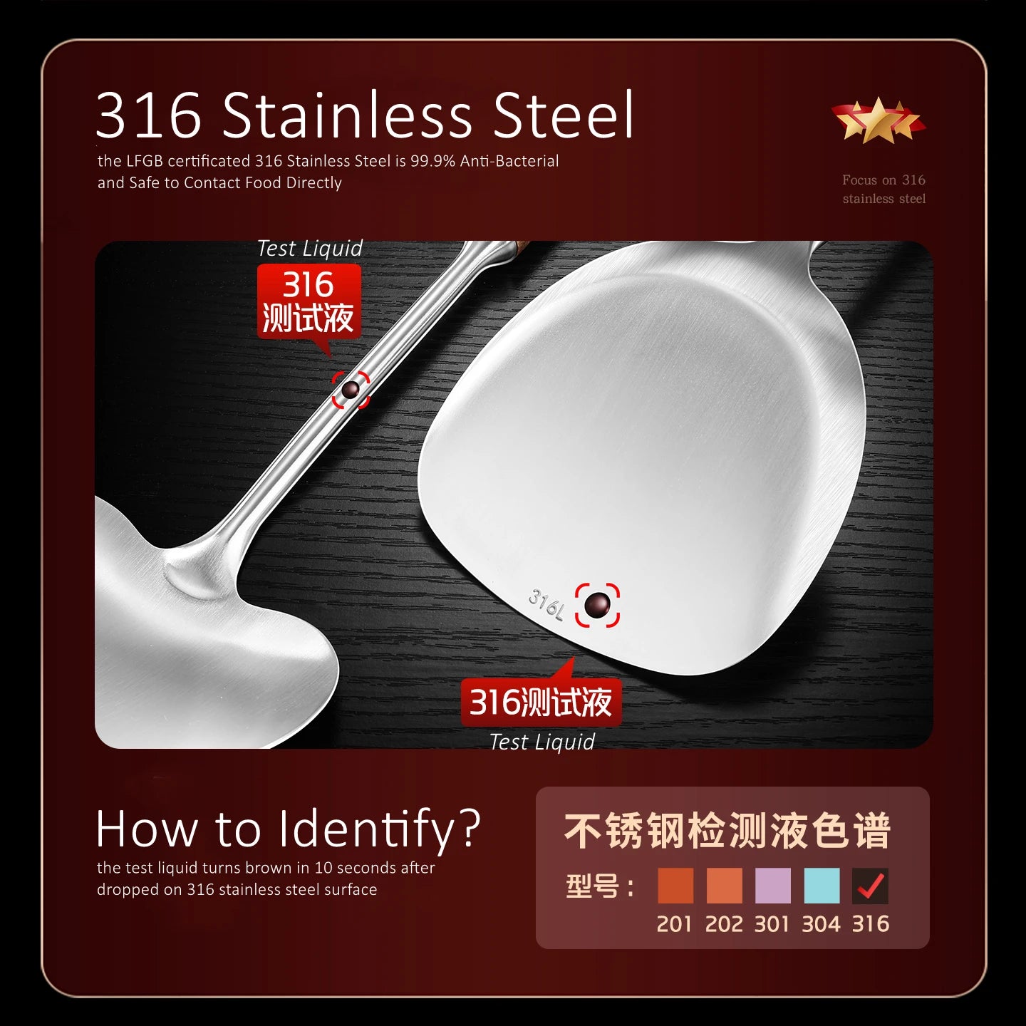 LFGB 316 Stainless Steel Anti-Bacterial Kitchen Utensils